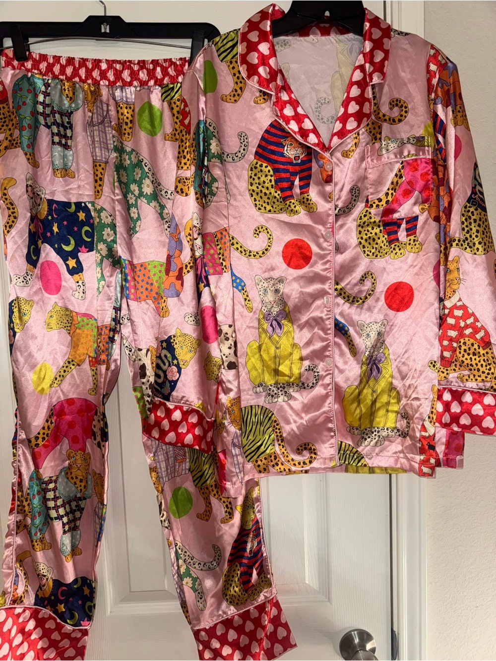 Pink Pajama Set with Colorful Leopard Print